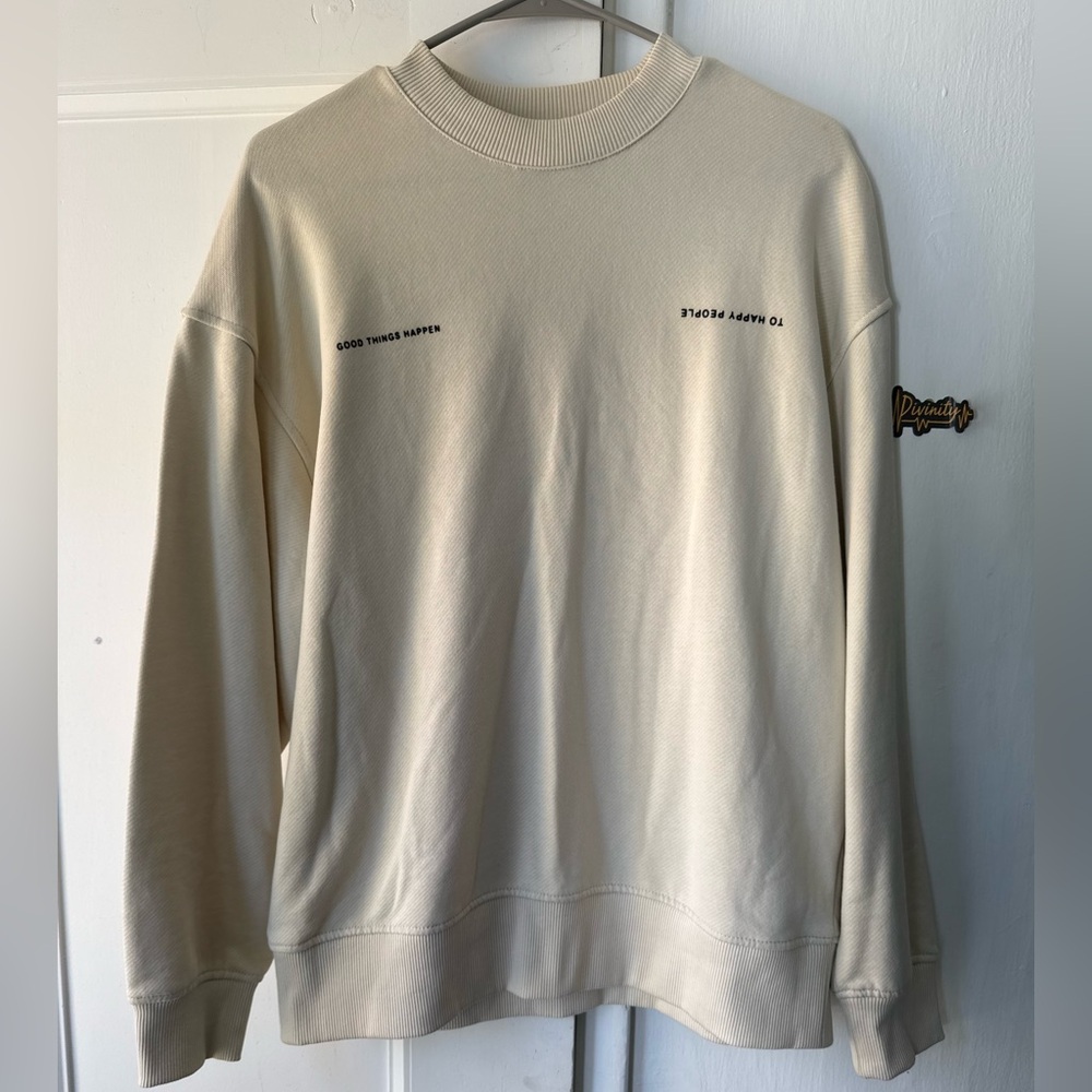 Zara Cream Crewneck Sweatshirt with Small Black Text